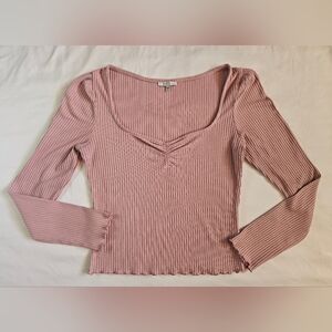 Iris Juniors Dusty Pink Long Sleeve Raw Hem Ruched Chest Ribbed Top Size Large